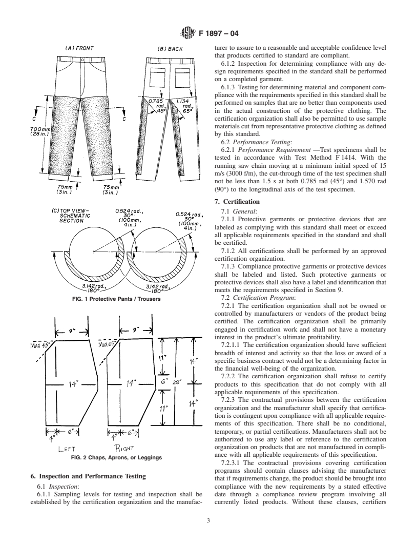 ASTM F1897-04 - Standard Specification for Leg Protection for Chain Saw Users