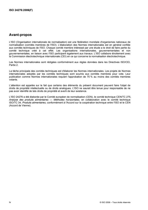 ISO 24276:2006 ISO 24276:2006 - Produits alimentaires -- Méthodes d'analyse pour la détection des organismes génétiquement modifiés et des produits dérivés -- Exigences générales et définitions - Page 4 preview