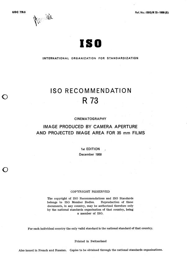 ISO/R 73:1958 - Withdrawal of ISO/R 73-1958