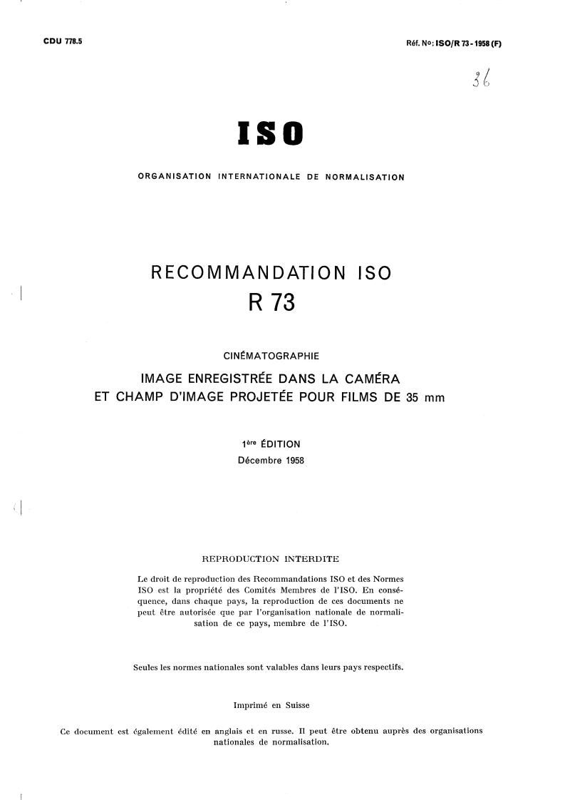 ISO/R 73:1958 - Withdrawal of ISO/R 73-1958
Released:12/1/1958