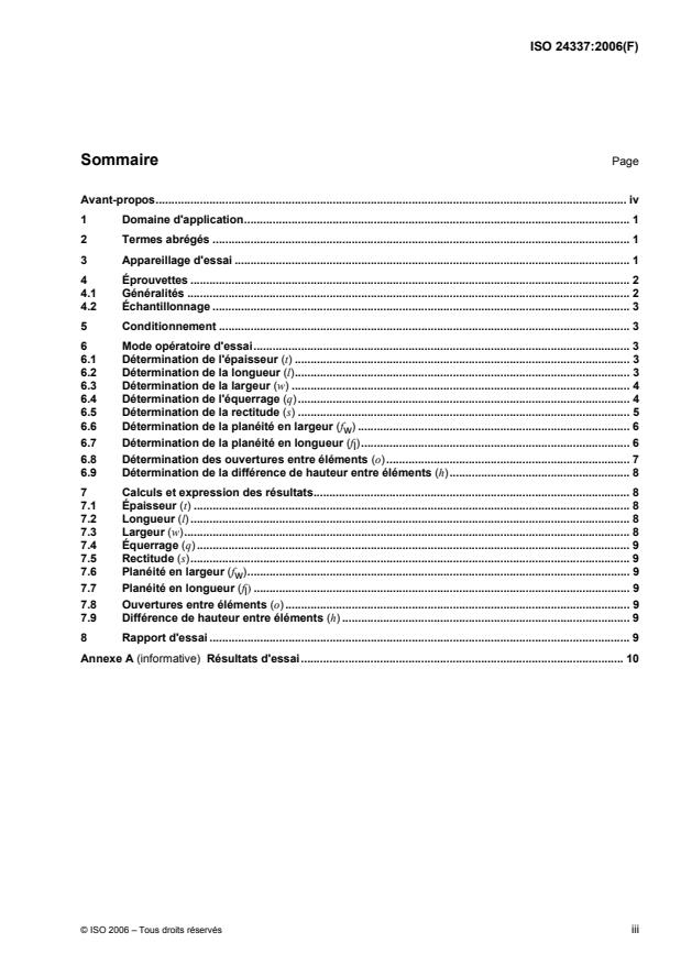 ISO 24337:2006 - Revetements de sol stratifiés -- Détermination des caractéristiques géométriques