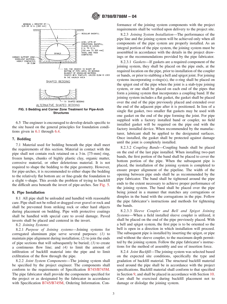 ASTM B788/B788M-04 - Standard Practice for Installing Factory-Made Corrugated Aluminum Culverts and Storm Sewer Pipe