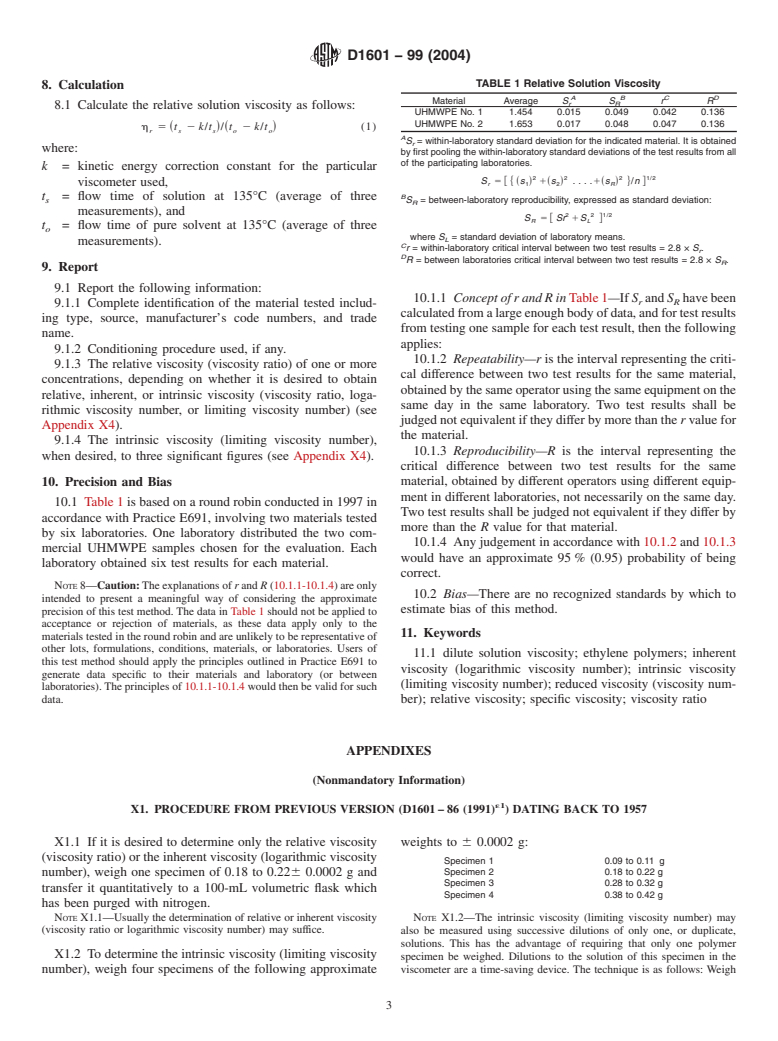 ASTM D1601-99(2004) - Standard Test Method for Dilute Solution Viscosity of Ethylene Polymers