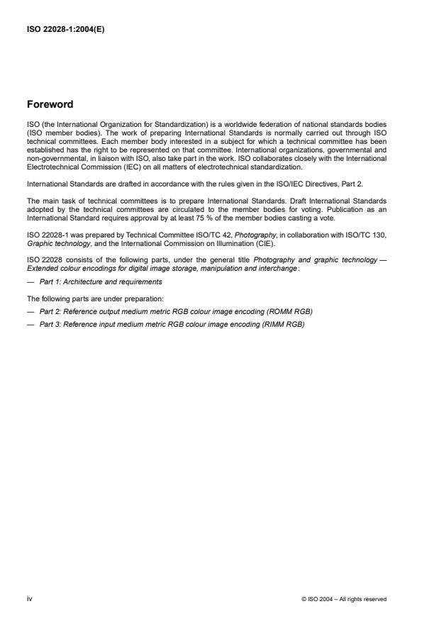 ISO 22028-1:2004 ISO 22028-1:2004 - Photography and graphic technology -- Extended colour encodings for digital image storage, manipulation and interchange - Page 4 preview