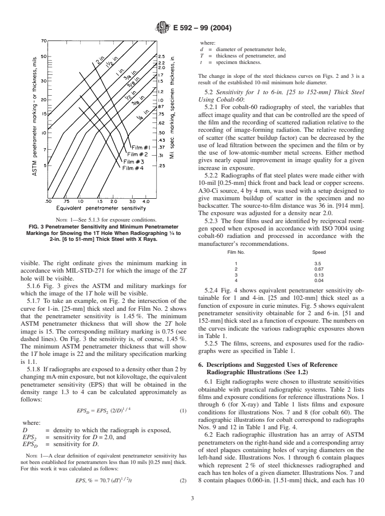 ASTM E592-99(2004) - Standard Guide to Obtainable ASTM Equivalent Penetrameter Sensitivity for Radiography of Steel Plates 1/4  to 2 in. [6 to 51 mm] Thick with X Rays and 1 to 6 in. [25 to 152 mm] Thick with Cobalt-60