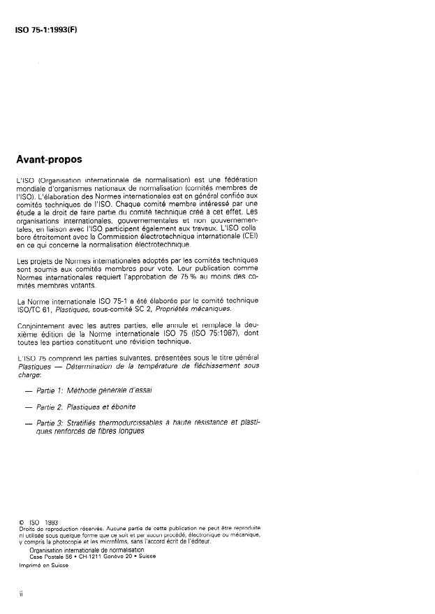 ISO 75-1:1993 ISO 75-1:1993 - Plastiques -- Détermination de la température de fléchissement sous charge - Page 2 preview