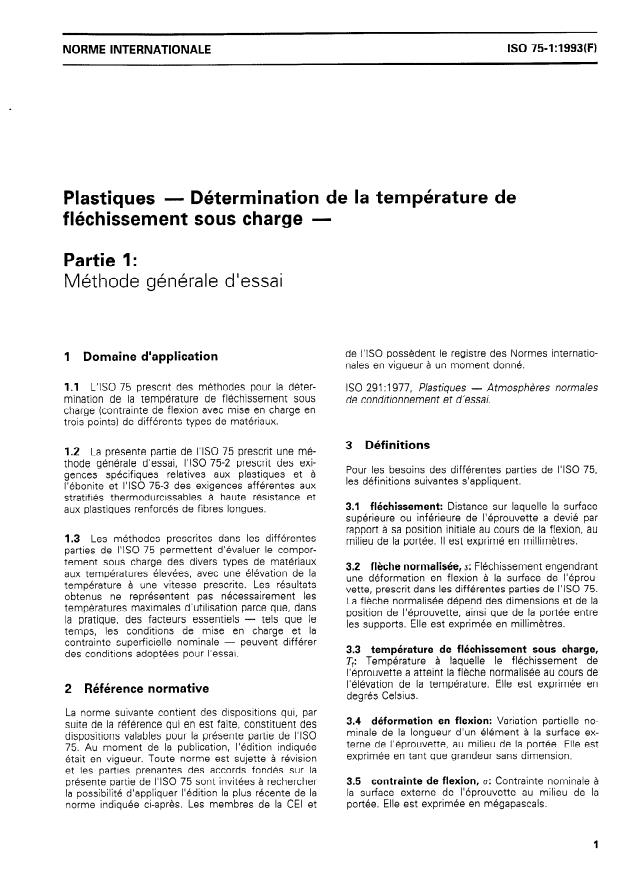 ISO 75-1:1993 - Plastiques -- Détermination de la température de fléchissement sous charge