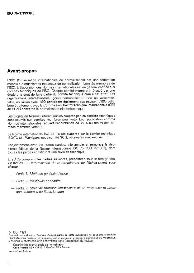 ISO 75-1:1993 ISO 75-1:1993 - Plastiques -- Détermination de la température de fléchissement sous charge - Page 2 preview