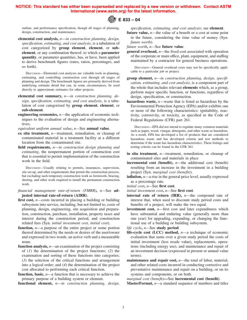 ASTM E833-04 - Standard Terminology of Building Economics