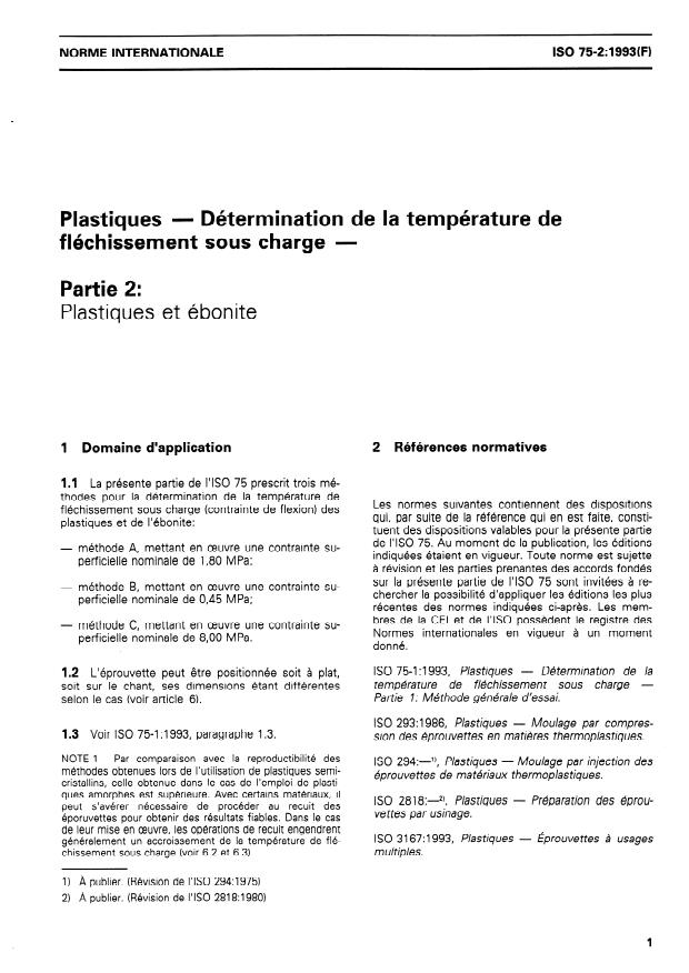 ISO 75-2:1993 - Plastiques -- Détermination de la température de fléchissement sous charge