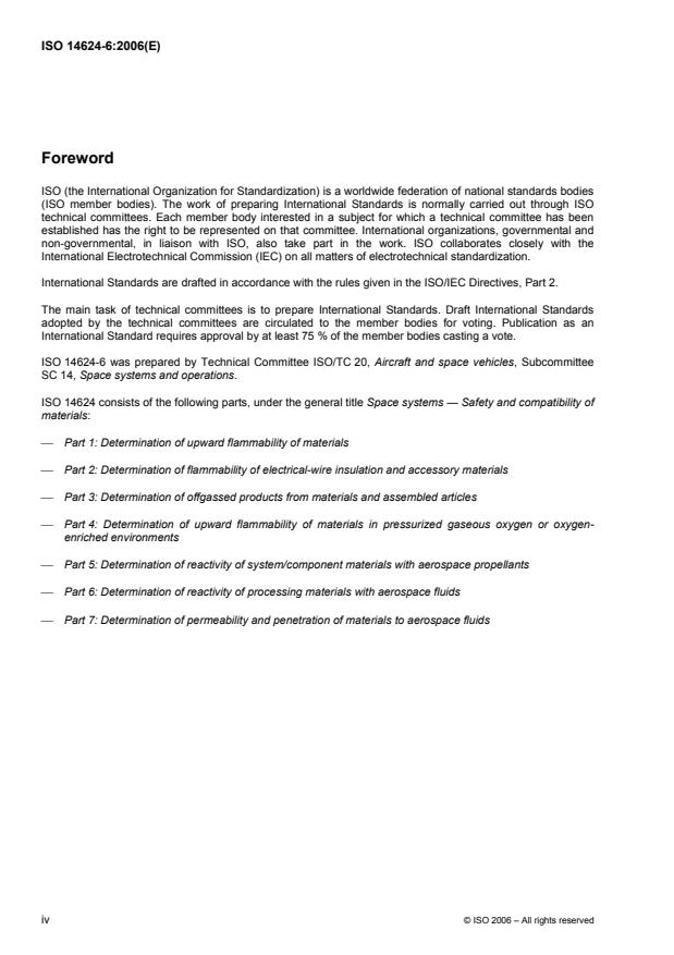ISO 14624-6:2006 ISO 14624-6:2006 - Space systems -- Safety and compatibility of materials - Page 4 preview