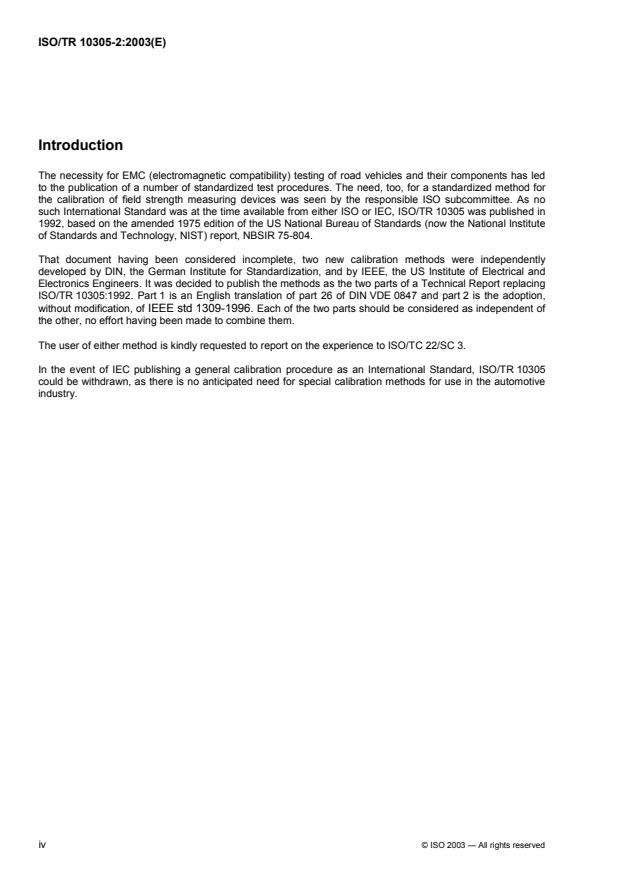 ISO/TR 10305-2:2003 ISO/TR 10305-2:2003 - Road vehicles -- Calibration of electromagnetic field strength measuring devices - Page 4 preview