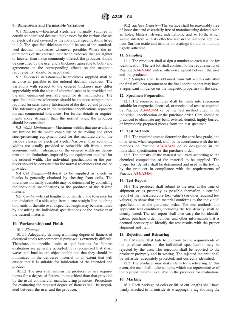 ASTM A345-04 - Standard Specification for Flat-Rolled Electrical Steels for Magnetic Applications