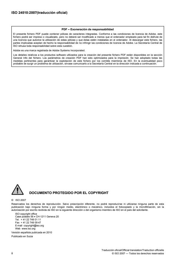 ISO 24510:2007 ISO 24510:2007 - Activities relating to drinking water and wastewater services -- Guidelines for the assessment and for the improvement of the service to users - Page 2 preview