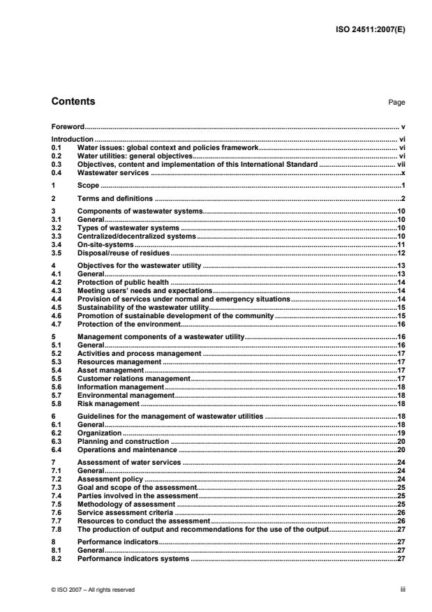 ISO 24511:2007 - Activities relating to drinking water and wastewater services -- Guidelines for the management of wastewater utilities and for the assessment of wastewater services