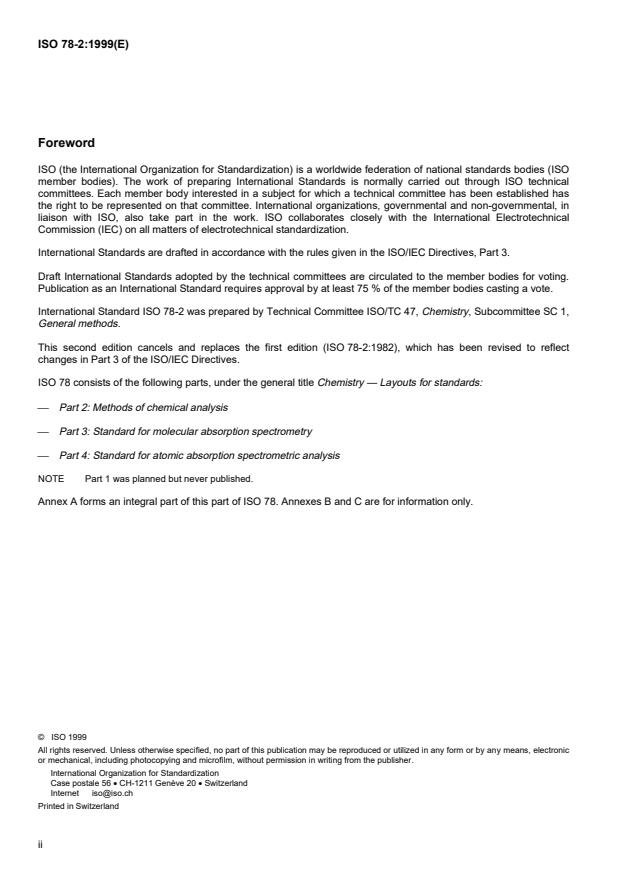 ISO 78-2:1999 ISO 78-2:1999 - Chemistry -- Layouts for standards - Page 2 preview