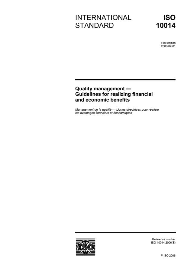 ISO 10014:2006 - Quality management -- Guidelines for realizing financial and economic benefits