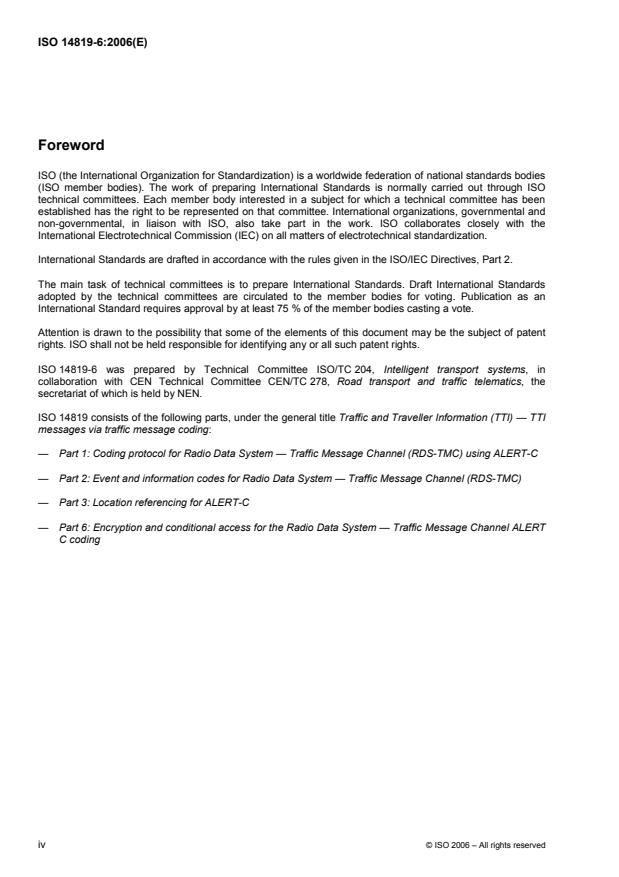 ISO 14819-6:2006 ISO 14819-6:2006 - Traffic and Traveller Information (TTI) -- TTI messages via traffic message coding - Page 4 preview