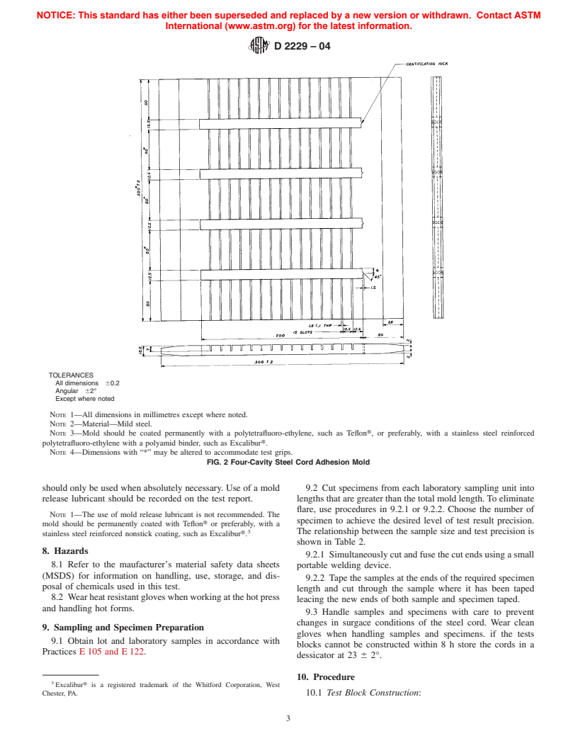 ASTM D2229-04 - Standard Test Method for Adhesion Between Steel Tire Cords and Rubber