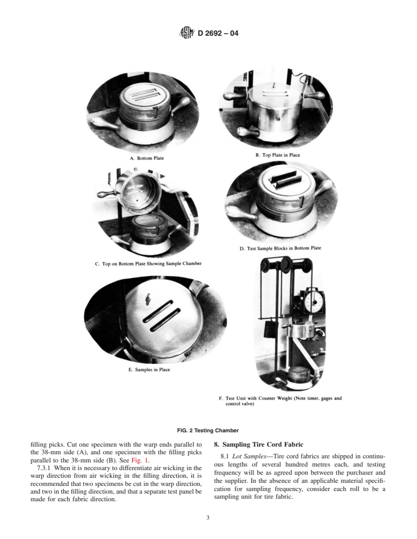 ASTM D2692-04 - Standard Test Method for Air Wicking of Tire Fabrics, Tire Cord Fabrics, Tire Cord, and Yarns