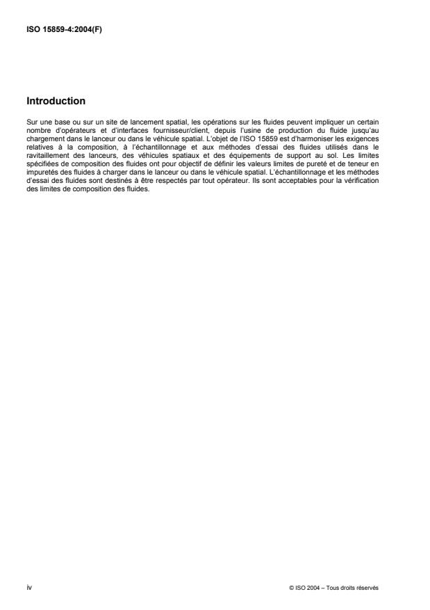 ISO 15859-4:2004 ISO 15859-4:2004 - Systemes spatiaux -- Caractéristiques, échantillonnage et méthodes d'essai des fluides - Page 4 preview