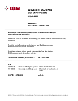 SIST EN 15072:2013 - BARVE - Page 1 preview