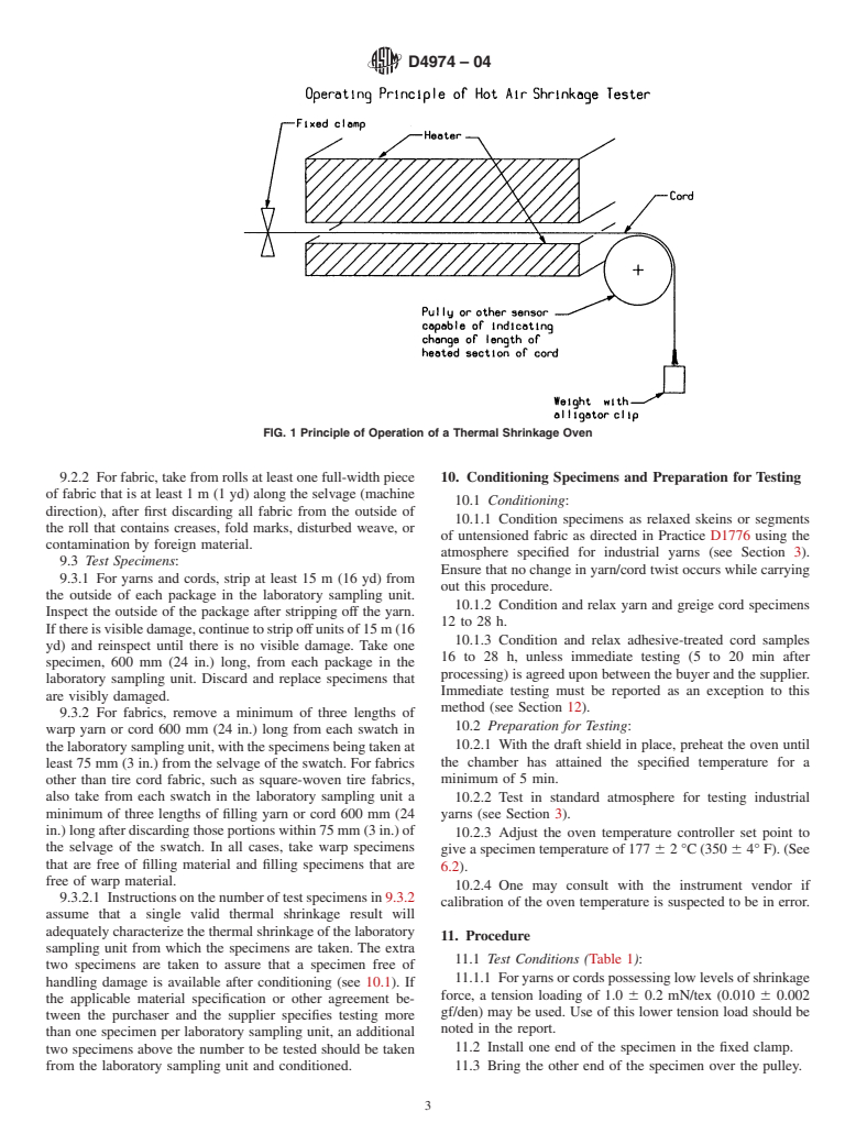 ASTM D4974-04 - Standard Test Method for Hot Air Thermal Shrinkage of Yarn and Cord Using a Thermal Shrinkage Oven