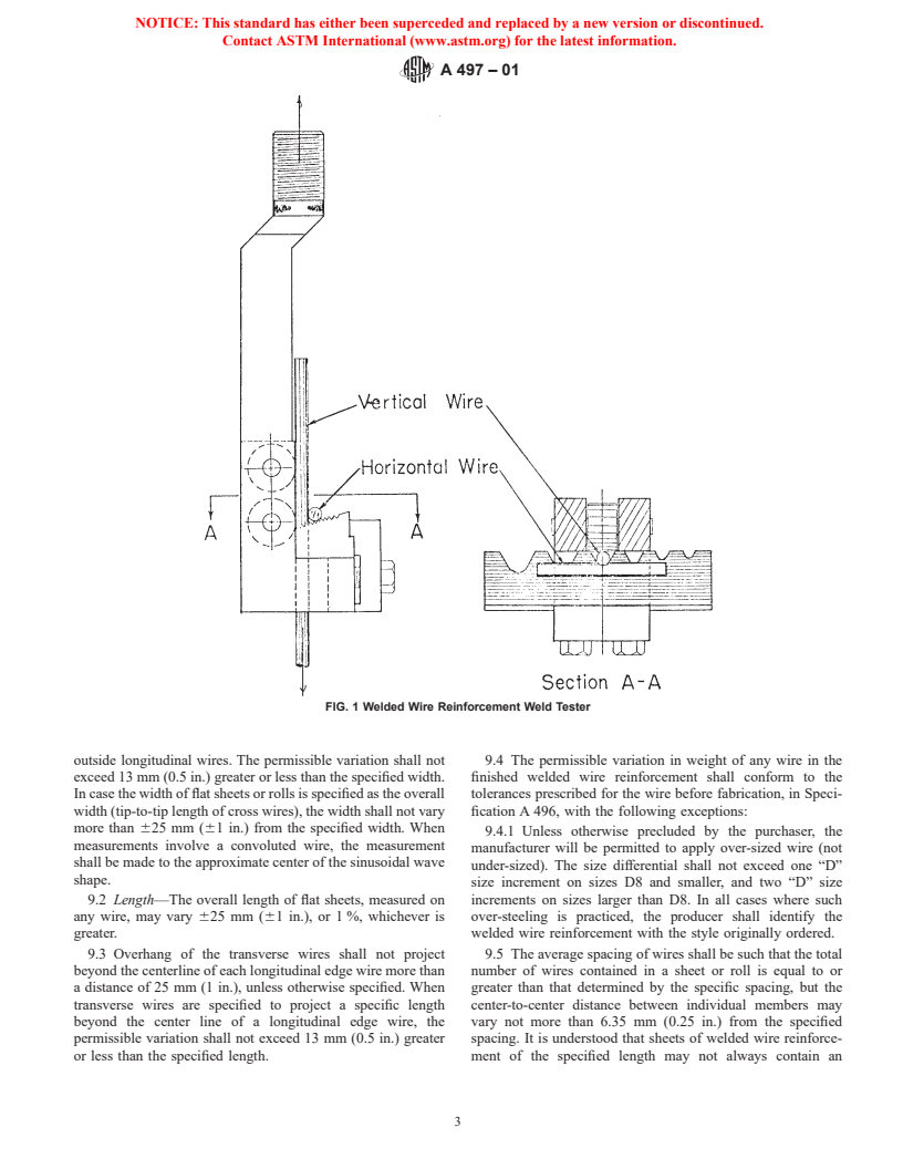 ASTM A497-01 - Standard Specification for Steel Welded Wire Reinforcement, Deformed, for Concrete