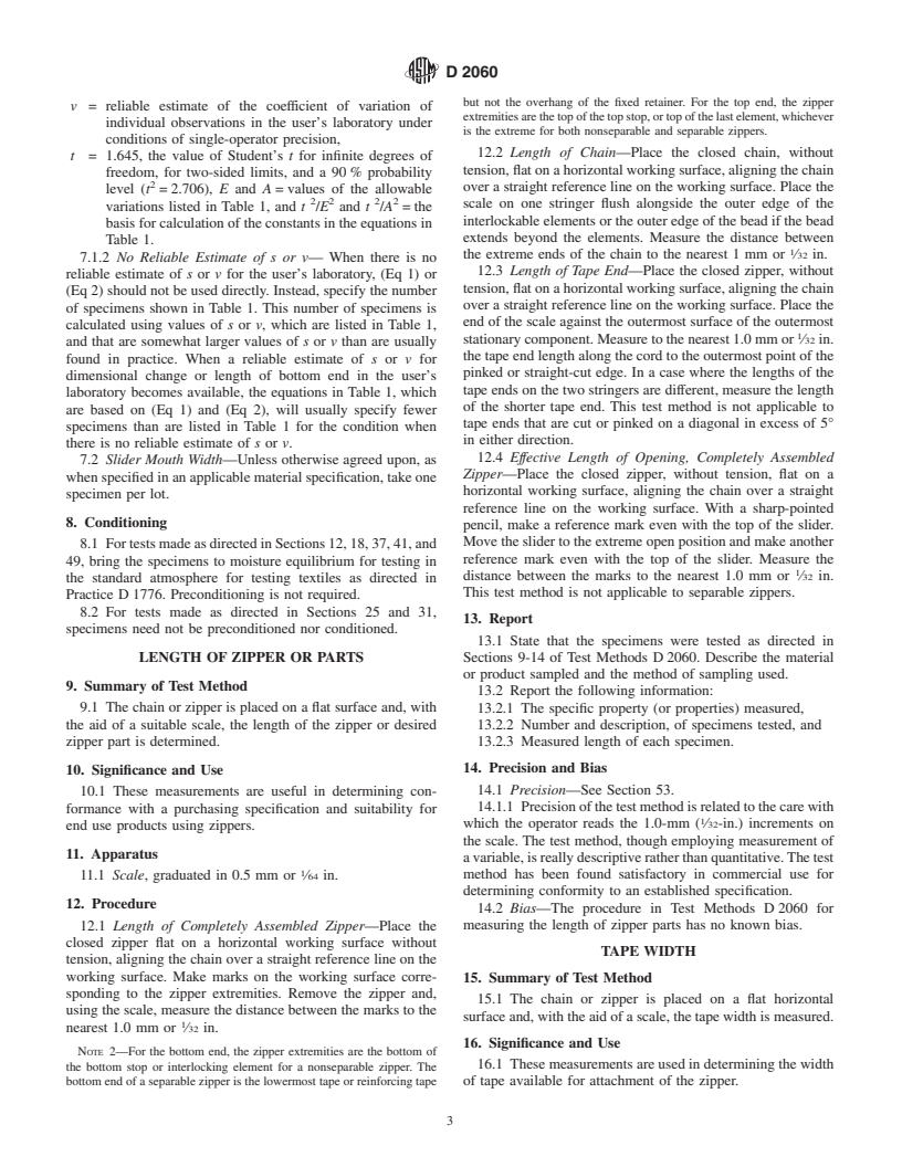 ASTM D2060-00 - Standard Test Methods for Measuring Zipper Dimensions