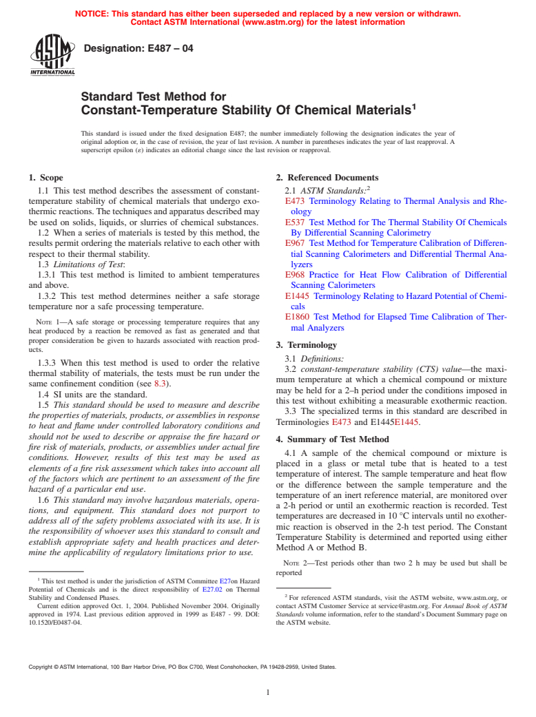 ASTM E487-04 - Standard Test Method for Constant-Temperature Stability Of Chemical Materials