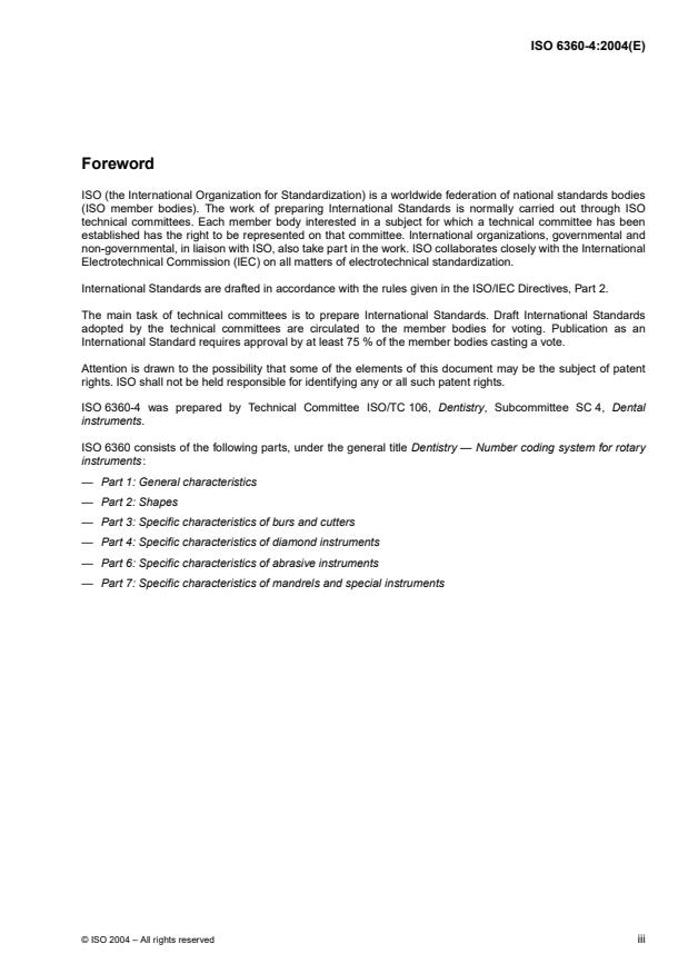 ISO 6360-4:2004 ISO 6360-4:2004 - Dentistry -- Number coding system for rotary instruments - Page 3 preview
