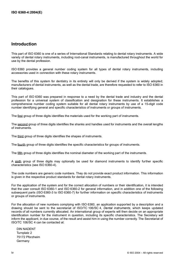 ISO 6360-4:2004 ISO 6360-4:2004 - Dentistry -- Number coding system for rotary instruments - Page 4 preview