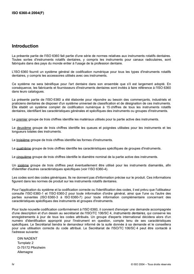 ISO 6360-4:2004 ISO 6360-4:2004 - Art dentaire -- Systeme de codification numérique pour instruments rotatifs - Page 4 preview