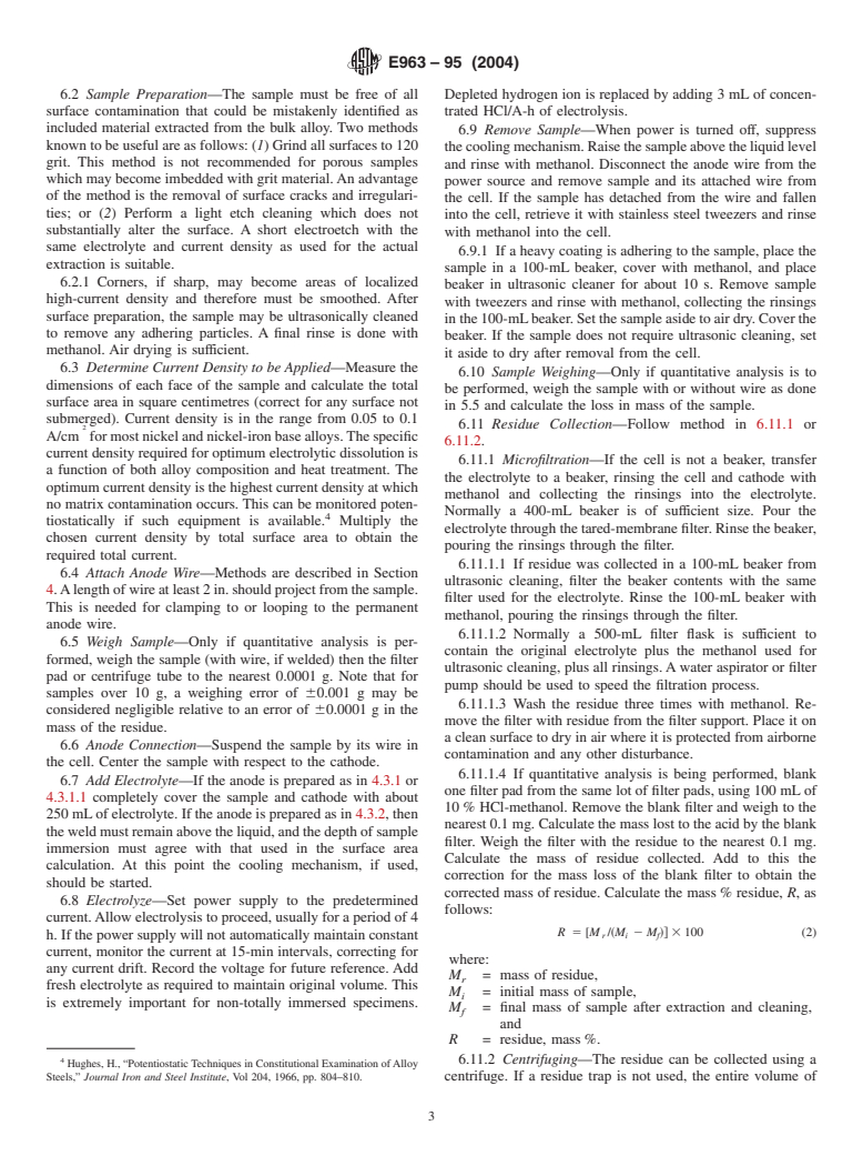 ASTM E963-95(2004) - Standard Practice for Electrolytic Extraction of Phases from Ni and Ni-Fe Base Superalloys Using a Hydrochloric-Methanol Electrolyte