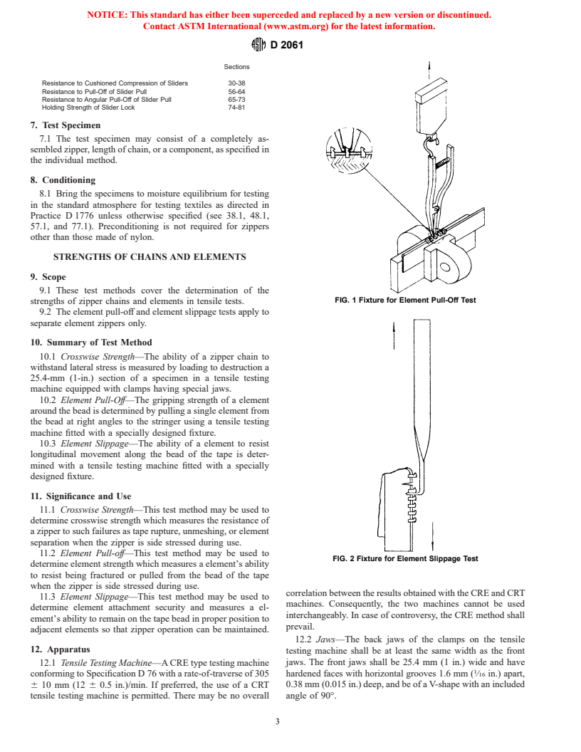 ASTM D2061-93(1998) - Standard Test Methods for Strength Tests for Zippers