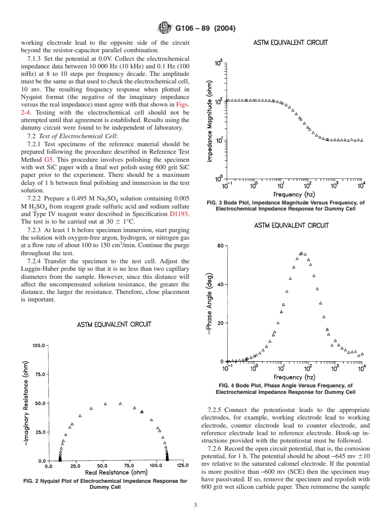 ASTM G106-89(2004) - Standard Practice for Verification of Algorithm and Equipment for Electrochemical Impedance Measurements