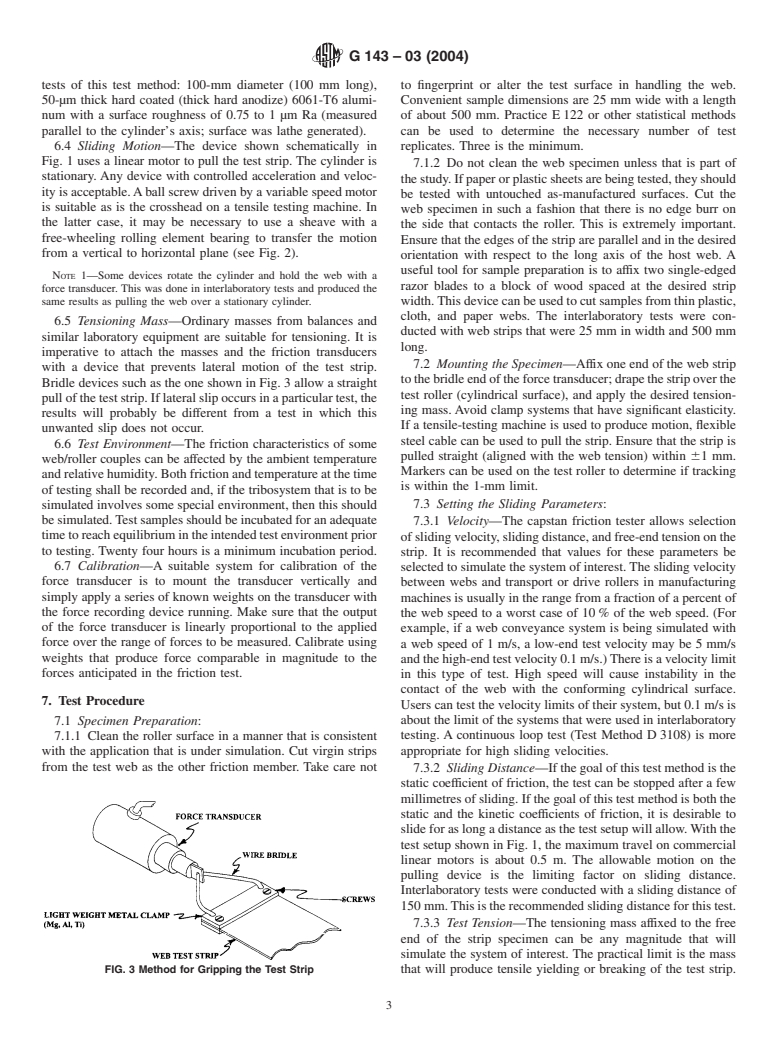 ASTM G143-03(2004) - Standard Test Method for Measurement of Web/Roller Friction Characteristics