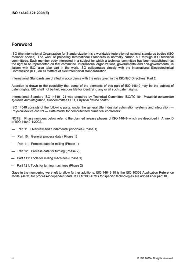 ISO 14649-121:2005 ISO 14649-121:2005 - Industrial automation systems and integration -- Physical device control -- Data model for computerized numerical controllers - Page 4 preview