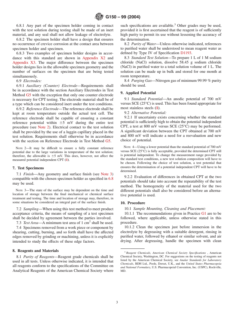 ASTM G150-99(2004) - Standard Test Method for Electrochemical Critical Pitting Temperature Testing of Stainless Steels