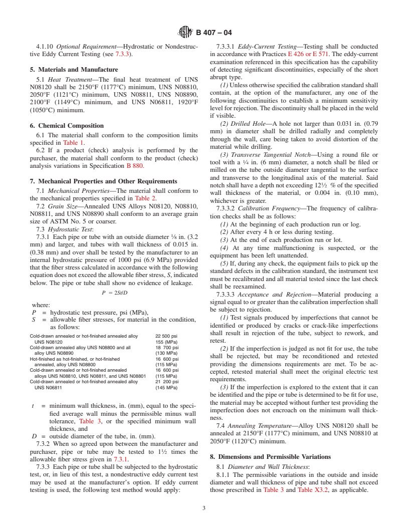 ASTM B407-04 - Standard Specification for Nickel-Iron-Chromium Alloy Seamless Pipe and Tube