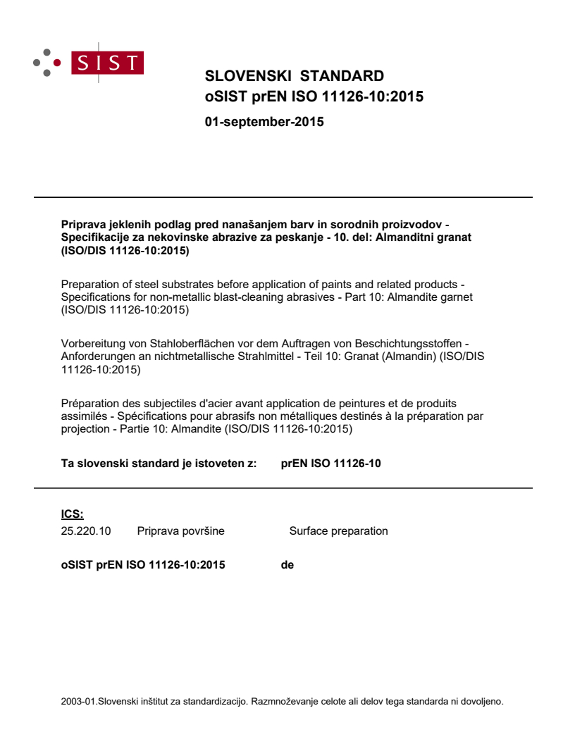 oSIST prEN ISO 11126-10:2015