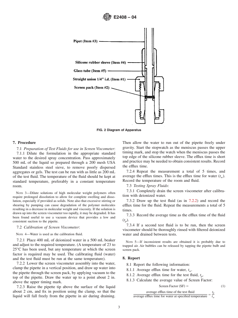 ASTM E2408-04 - Standard Test Method for Relative Extensional Viscosity of Agricultural Spray Tank Mixes