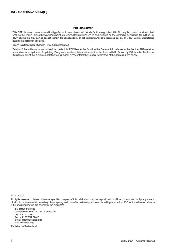 ISO/TR 16056-1:2004 ISO/TR 16056-1:2004 - Health informatics -- Interoperability of telehealth systems and networks - Page 2 preview