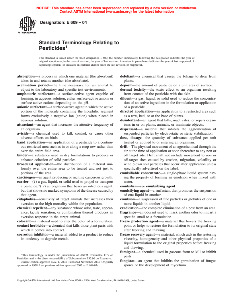 ASTM E609-04 - Standard Terminology Relating to Pesticides