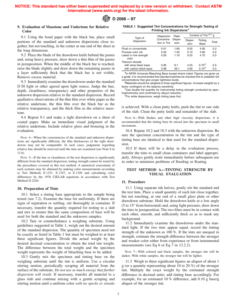 ASTM D2066-97 - Standard Test Methods for Relative Tinting Strength of Paste-Type Printing Ink Dispersions