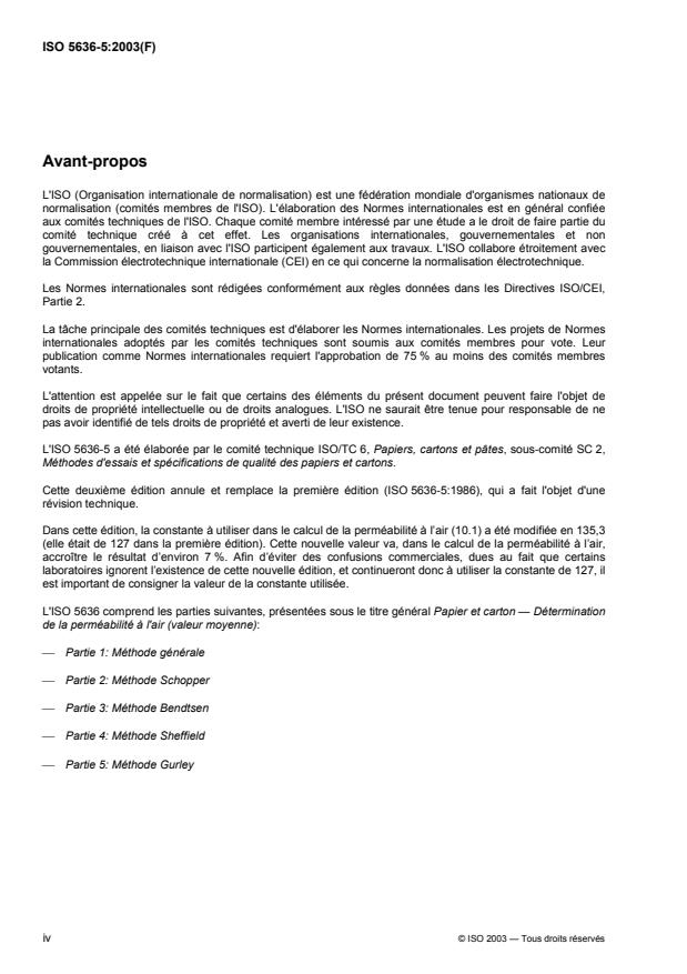 ISO 5636-5:2003 ISO 5636-5:2003 - Papier et carton -- Détermination de la perméabilité a l'air et de la résistance a l'air (valeur moyenne) - Page 4 preview