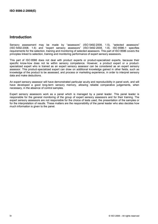 ISO 8586-2:2008 ISO 8586-2:2008 - Sensory analysis -- General guidance for the selection, training and monitoring of assessors - Page 4 preview