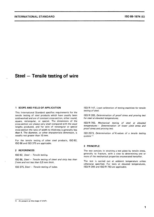 ISO 89:1974 - Steel -- Tensile testing of wire