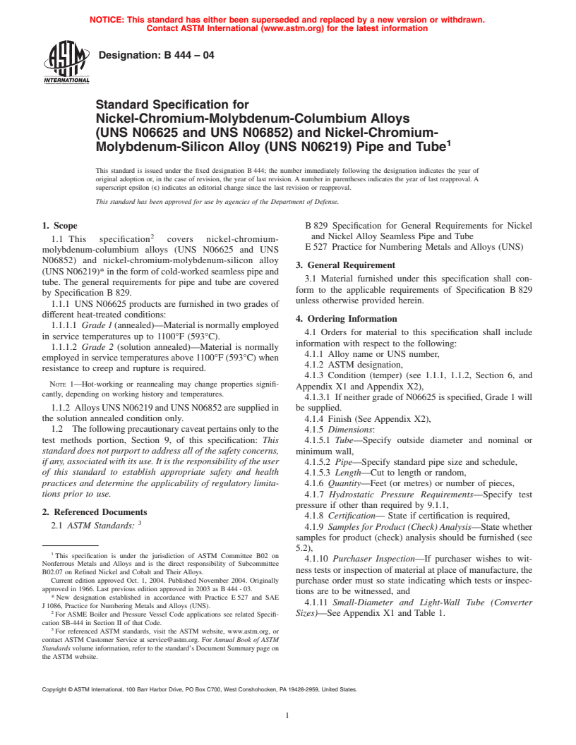 ASTM B444-04 - Standard Specification For Nickel-Chromium-Molybdenum ...