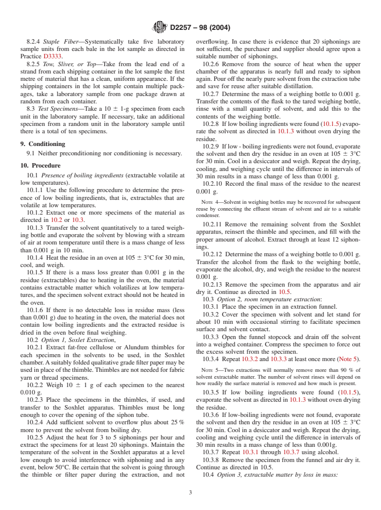 ASTM D2257-98(2004) - Standard Test Method for Extractable Matter in Textiles